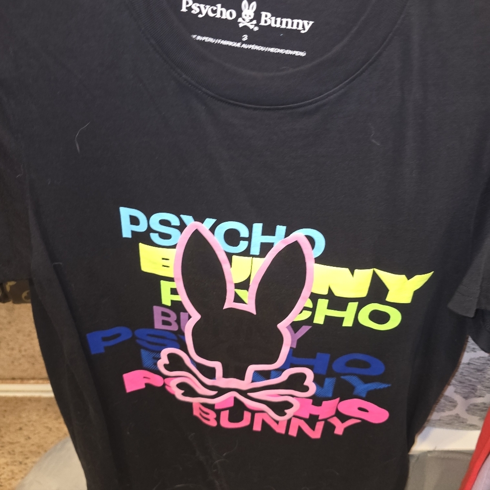 Psycho Bunny Black Graphic Logo Tee with Neon Print